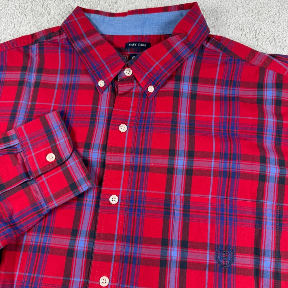 Chaps Button Down Shirt Mens XXL Red Plaid Easy Care Long Sleeve Casual 2XL